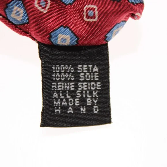 Drake's NWT Neck Tie in Red with Light Blue & White Geometric Pattern 100% Silk